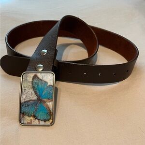 New Brown Leather Belt with Butterfly Buckle